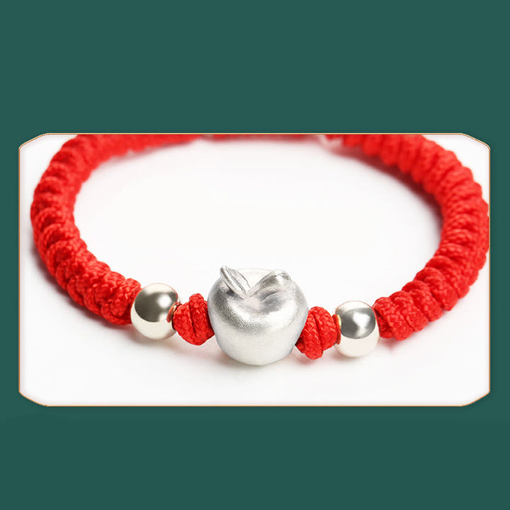 Buddha Stones 999 Sterling Silver Apple Red Multicolored Rope Luck Protection Handcrafted Kids Bracelet