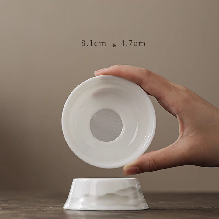 Buddha Stones Vintage Ink Painting Mountain White Porcelain Ceramic Gaiwan Sancai Teacup Kung Fu Tea Cup And Saucer With Lid Tea Utensil Teapot