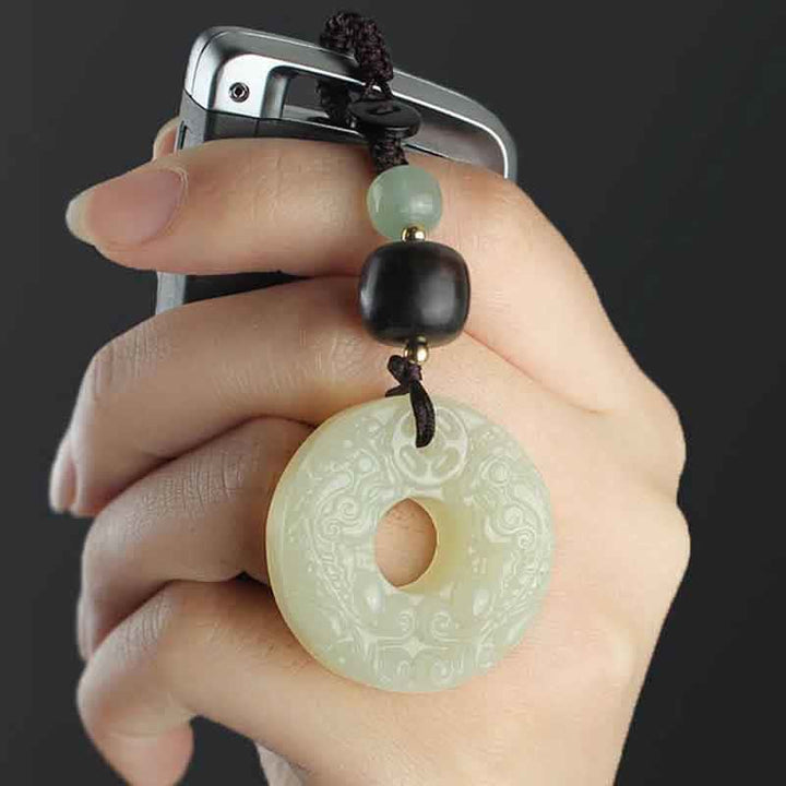 Buddha Stones PiXiu Jade Peace Buckle Abundance Wealth Key Chain