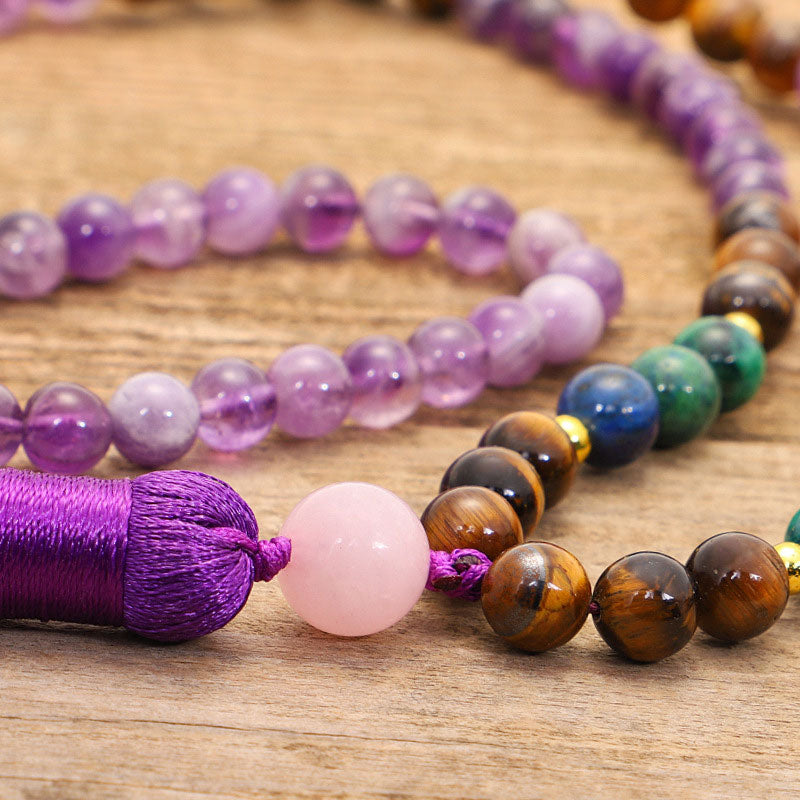 Buddha Stones Tibetan Amethyst Purify Bracelet Mala Set