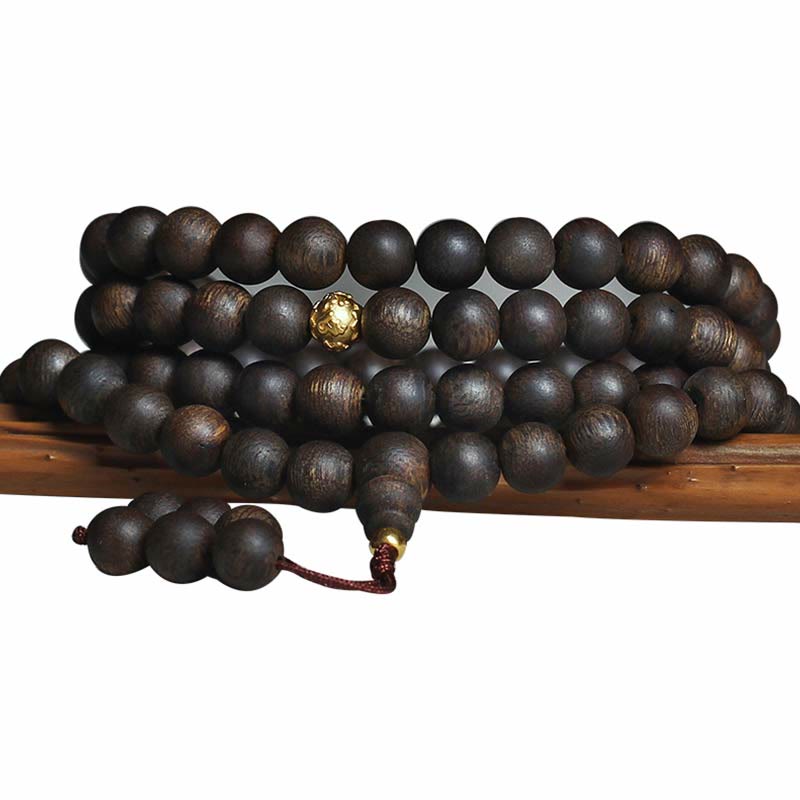 108 Mala Beads 999 Pure Gold Beads Rare Brunei Agarwood Peace Strength Bracelet