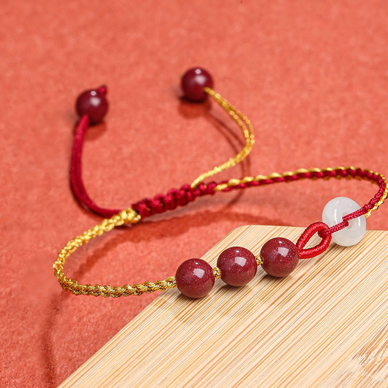 Buddha Stones Natural Cinnabar Jade Peace Buckle Blessing Bracelet