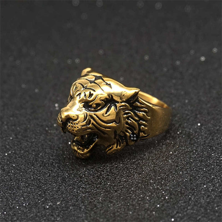 Men's Animal Tiger Head Titanium Steel Balance Calm Punk Rock Biker Ring