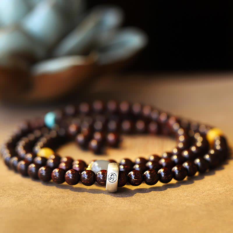 Buddha Stones 925 Sterling Silver Indian Small Leaf Red Sandalwood Hetian Gray Jade Amber Gold Star Bracelet