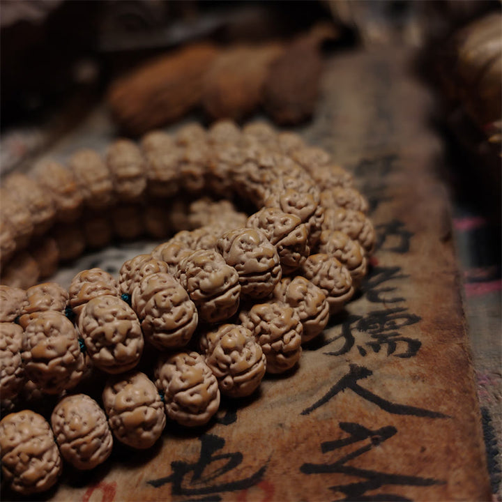 108 Mala Beads Rudraksha Bodhi Seed Luck Wealth Tassel Quadruple Wrap Bracelet