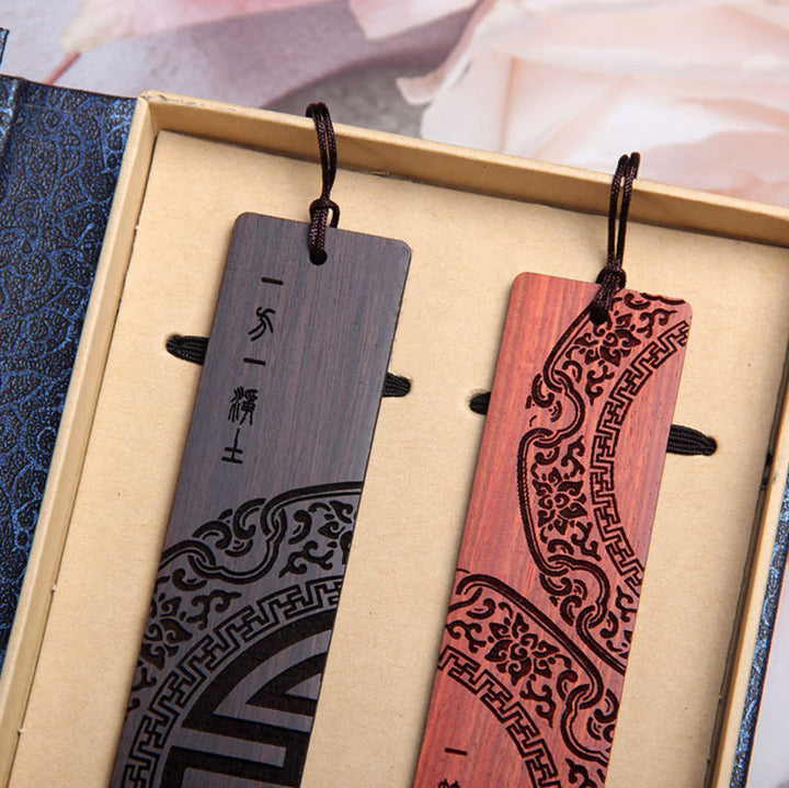 Buddha Stones Zen Enlightenment Quotes Ebony Wood Small Leaf Red Sandalwood Bookmarks With Gift Box