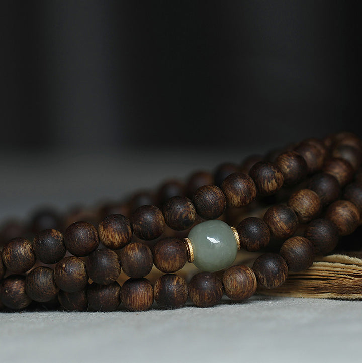 108 Mala Beads Nha Trang Bai Qinan Agarwood Jade 999 Gold Peace Bracelet (Only one in stock)