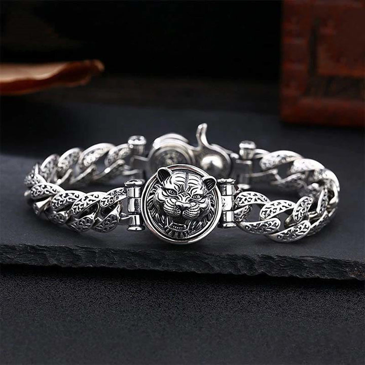 Buddha Stones Tiger Tang Dynasty Flower Design Engraved Luck Energy Bracelet