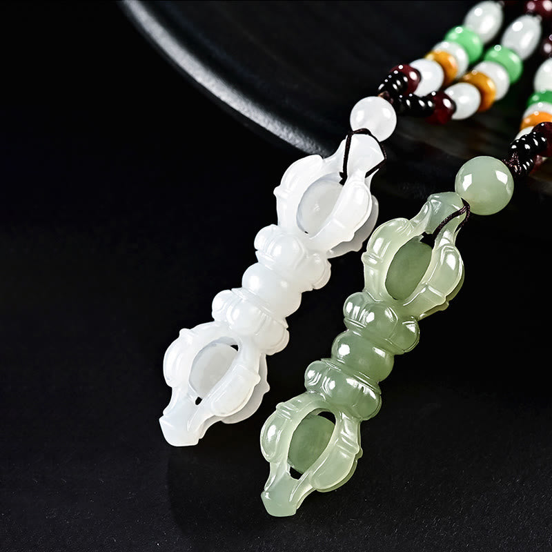 Tibetan Natural Hetian Cyan Jade White Jade Dorje Vajra Engraved Success Necklace Pendant