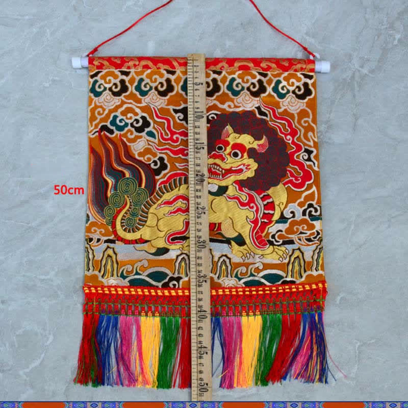 Feng Shui Kirin Spiritual Colorful Tassel Wall Art