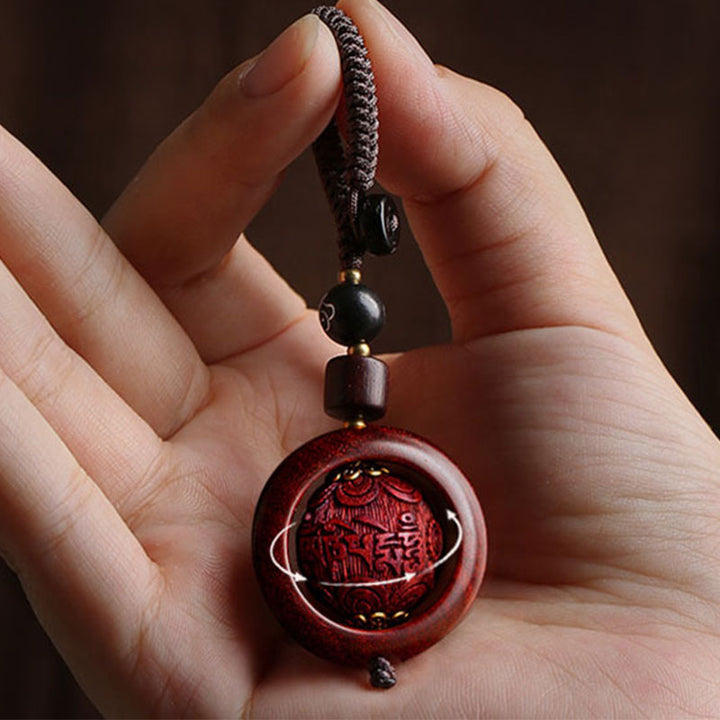 Buddha Stones Tibetan Small Leaf Red Sandalwood Ebony Luck Protection Rotation Decoration