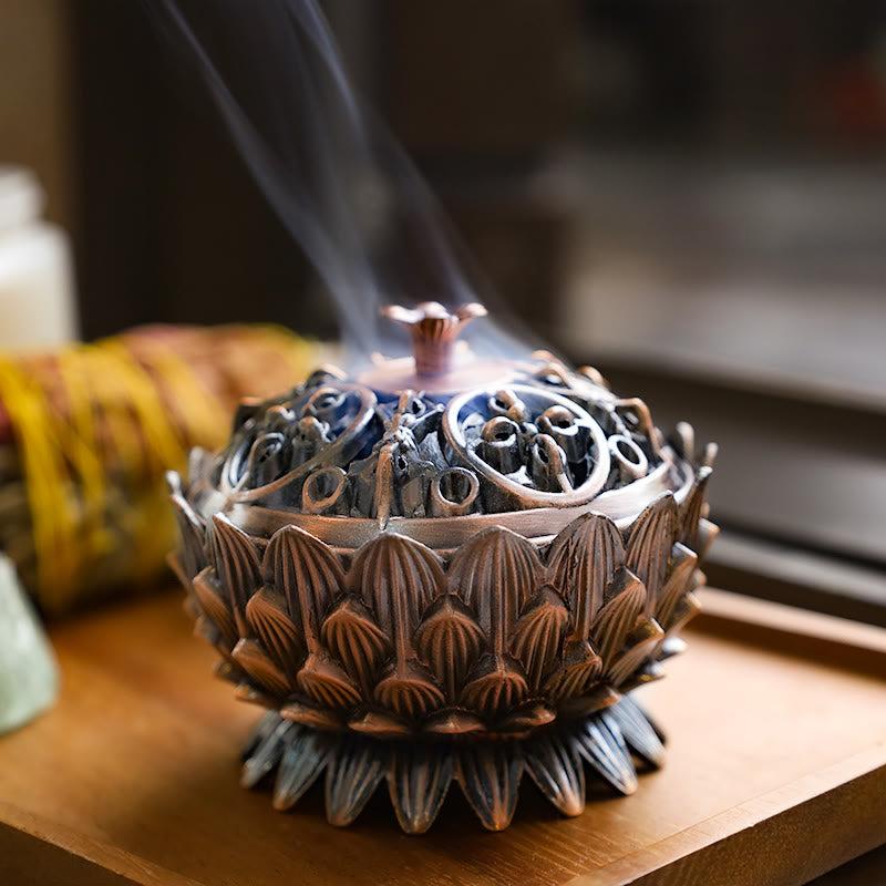 Buddha Stones Tibetan Lotus Shaped Purify Incense Burner