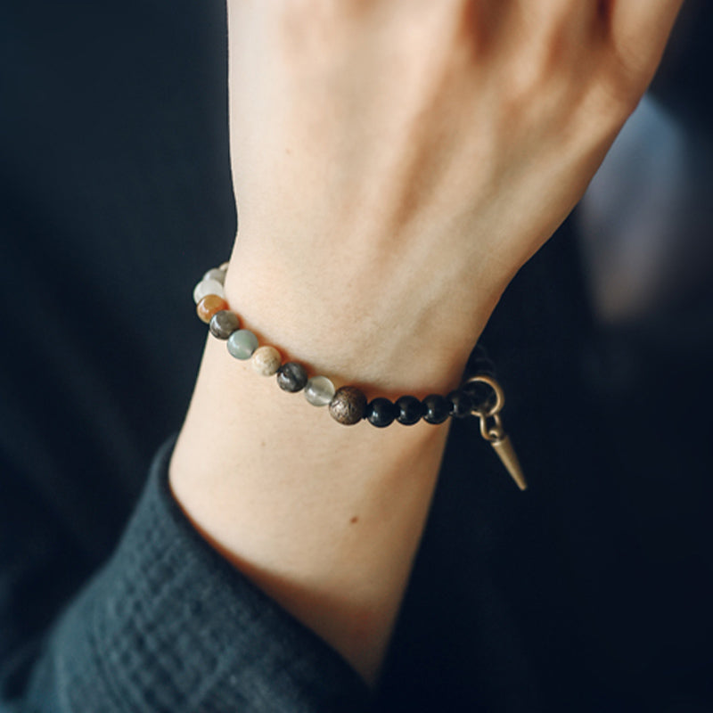 Buddha Stones Black Obsidian Sodalite Crystal Copper Strength Couple Bracelet