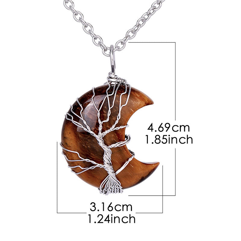 Buddha Stones Natural Quartz Crystal Moon Tree Of Life Healing Energy Necklace Pendant