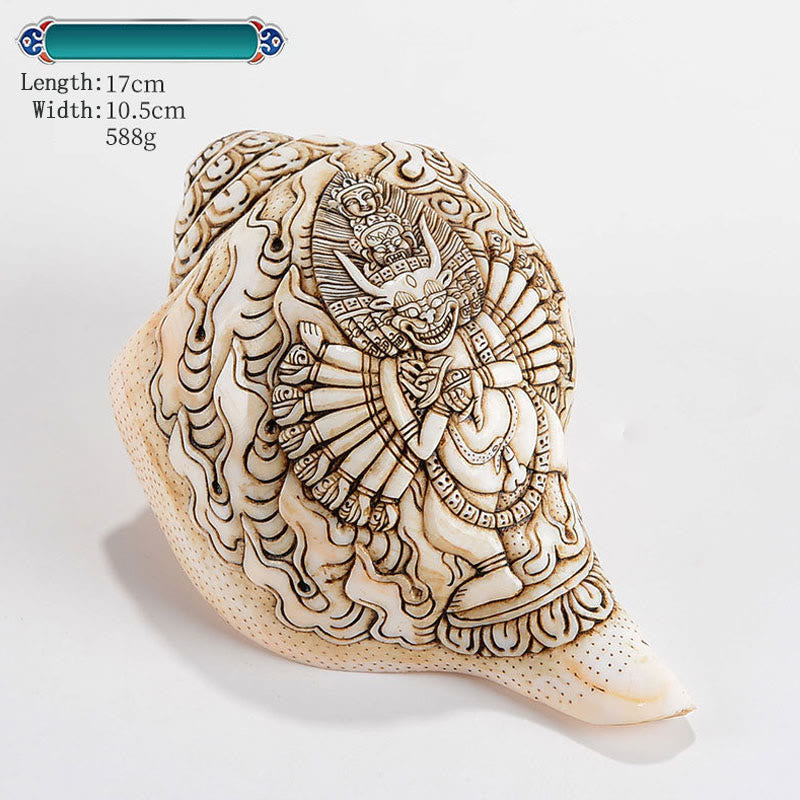 Tibetan Handmade Engraved Shankha Buddha Avalokitesvara Conch Shell Wealth Decoration