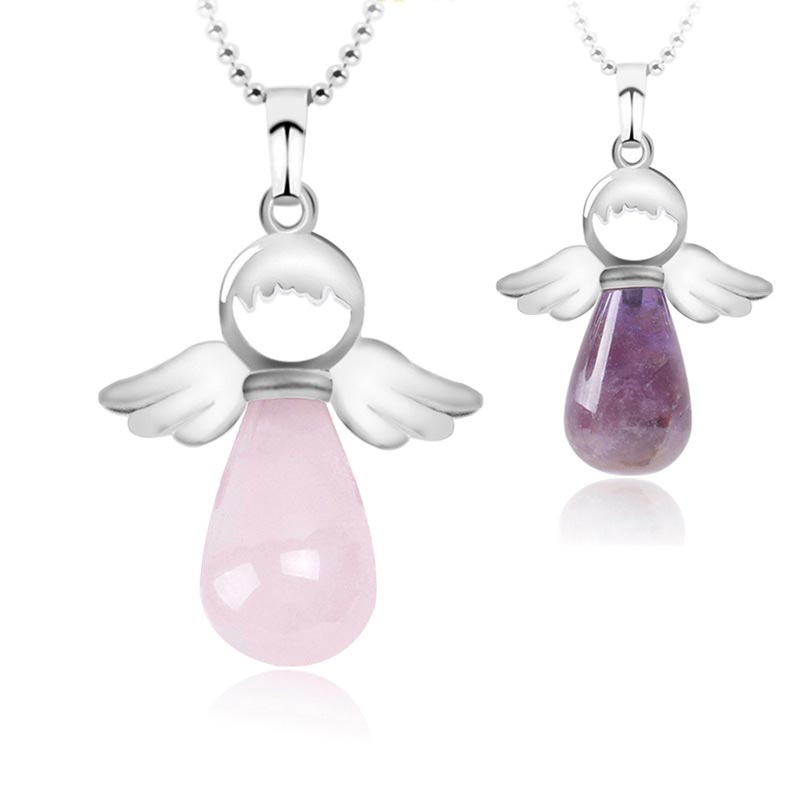 Buddha Stones Little Angel Wings Natural Crystal Luck Necklace Pendant