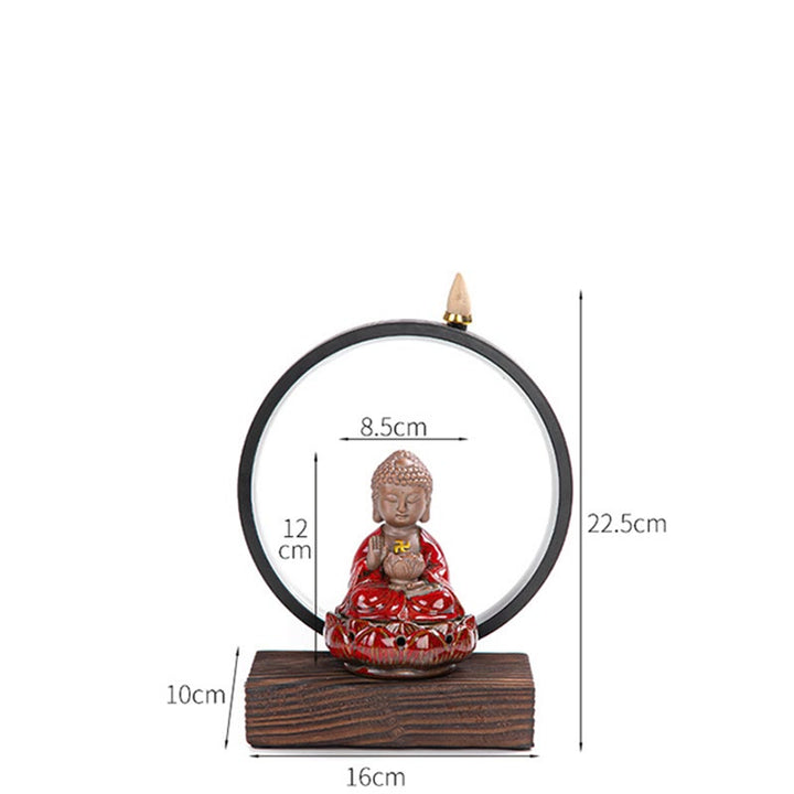 Buddha Stones Buddha Lotus Backflow Smoke Fountain Ceramic Blessing Incense Burner With Light Decoration