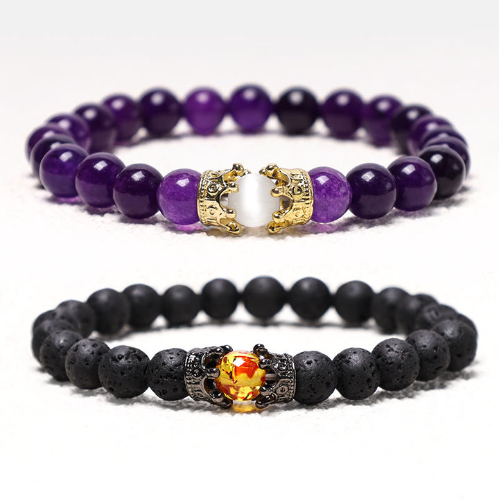 Buddha Stones Natural Stone King&Queen Crown Healing Energy Beads Couple Bracelet