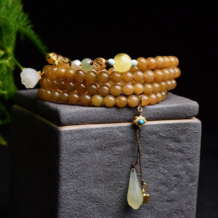 Natural Hetian Topaz Amber Lotus White Jade Pearl Success Bracelet