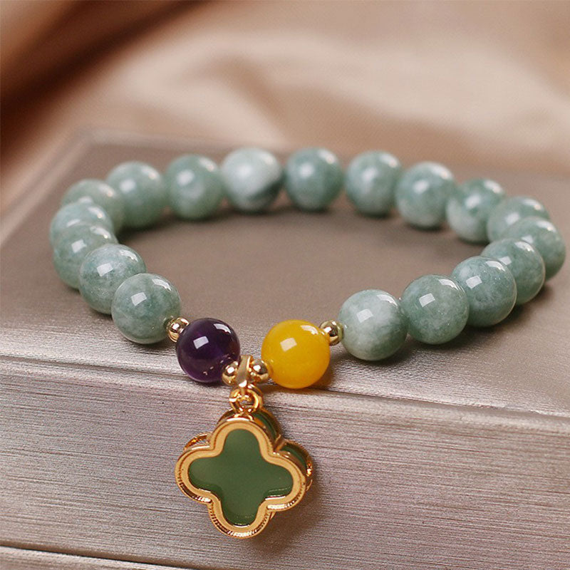 Buddha Stones Jade Four Leaf Clover Luck Bracelet