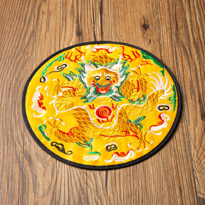 Buddha Stones Dragon Embroidery Cup Mat Pad Tea Cup Coaster Kung Fu Tea Mat