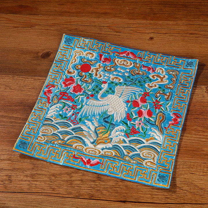 Buddha Stones Crane Phoenix Dragon Kirin Embroidered Cup Mat Pad Tea Cup Coaster Square Kung Fu Tea Mat