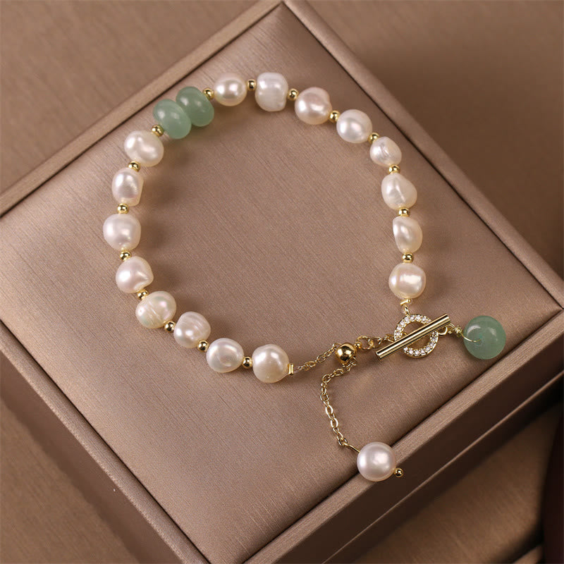 Buddha Stones Pearl Green Strawberry Quartz Bead Healing Chain Bracelet