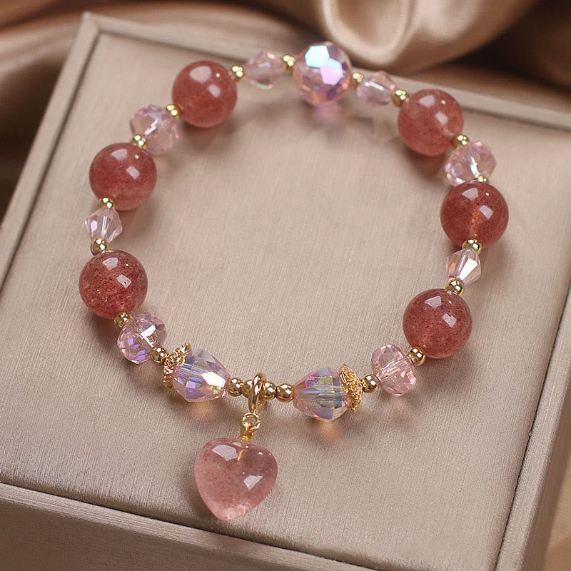 Buddha Stones Natural Strawberry Quartz Crystal Love Heart Healing Positive Bracelet