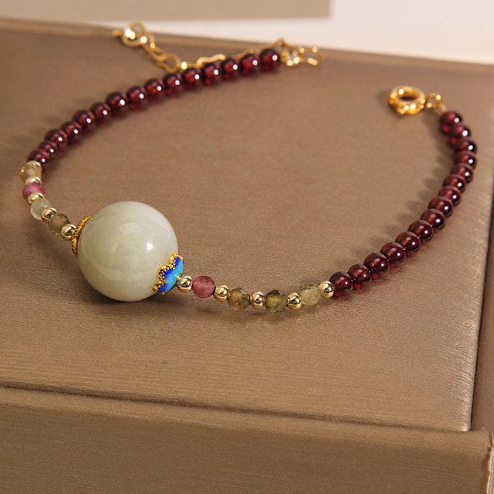 Buddha Stones Garnet Jade Bead Peace Buckle Protection Bracelet