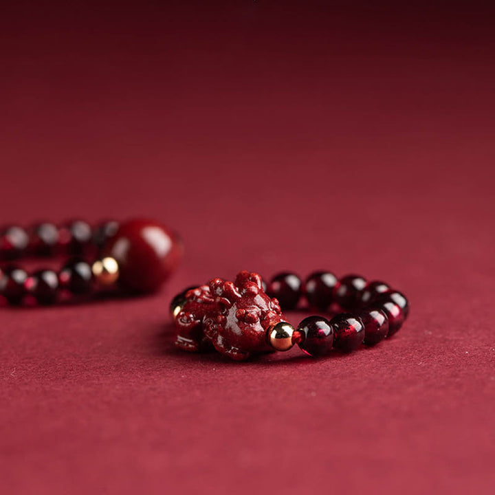 Buddha Stones Garnet Cinnabar Lucky Bead PiXiu Om Mani Padme Hum Rose Protection Ring