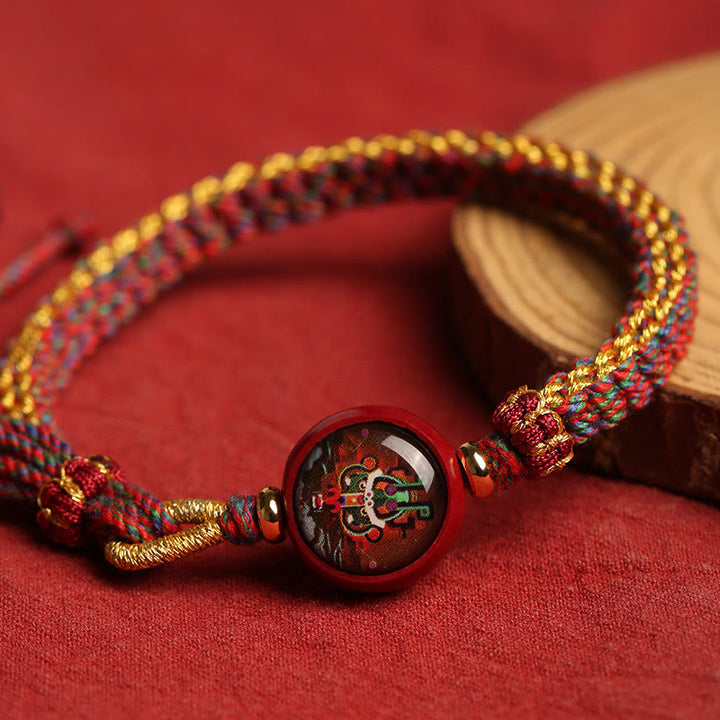 Buddha Stones Colorful Rope Cinnabar Thangka Blessing Braided Bracelet