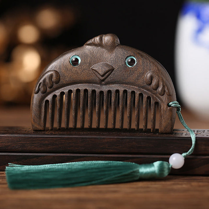 Chinese Zodiac Green Sandalwood Peace Mini Portable Comb