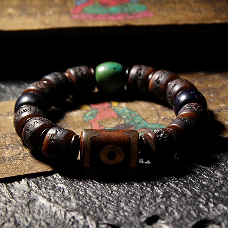 Buddha Stones Tibetan Yak Bone Dzi Bead Turquoise Keep Away Evil Spirits Bracelet