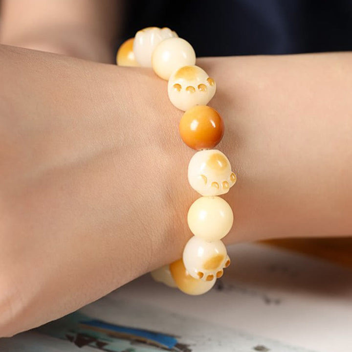 Buddha Stones Natural Bodhi Seed Sandalwood Lucky Cute Cat Head Paw Claw Peace Bracelet