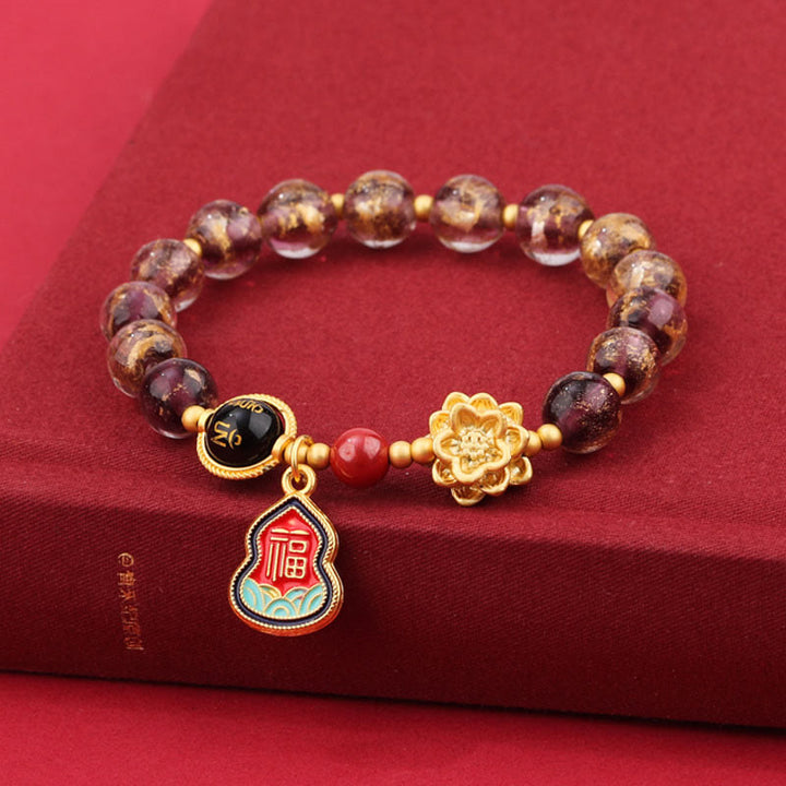 Buddha Stones Tibet Om Mani Padme Hum Fu Character Gourd Charm Lotus Liuli Glass Bead Luck Bracelet