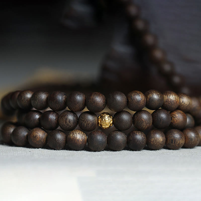 108 Mala Beads 999 Pure Gold Beads Rare Brunei Agarwood Peace Strength Bracelet