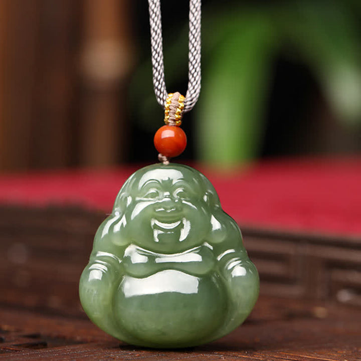 Laughing Buddha Hetian Jade Abundance Necklace String Pendant