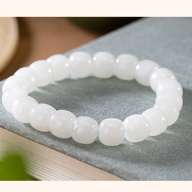 Buddha Stones Hetian White Jade Happiness Blessing Bracelet