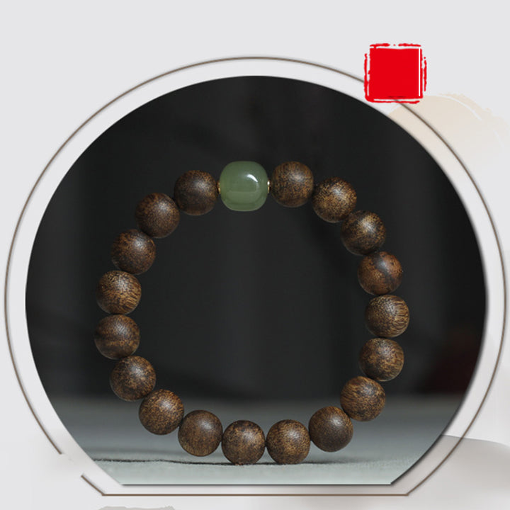 Vietnam Huang Qinan Agarwood Hetian Jade Peace Strength Bracelet