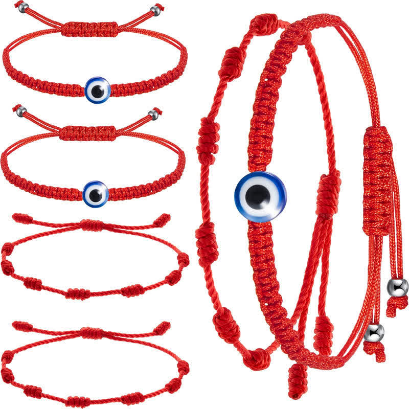 Buddha Stones 4Pcs Evil Eye Seven Knot Red String Protection Bracelet