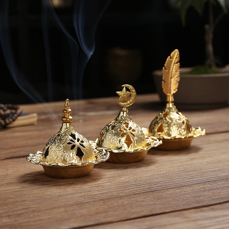 Gold Gourd Star Feather Spiritual Meditation Mini Alloy Metal Incense Burner