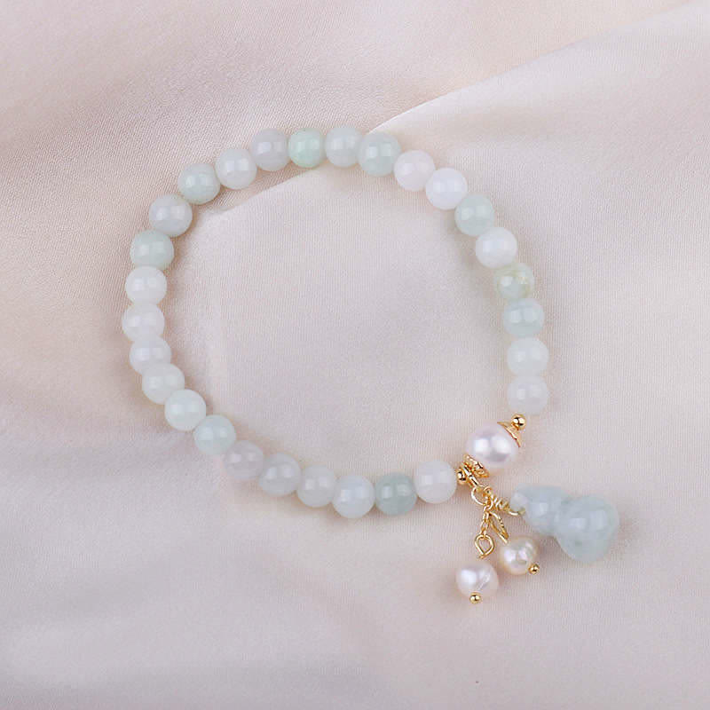 Buddha Stones Natural Jade Pearl Gourd Prosperity Luck Bracelet