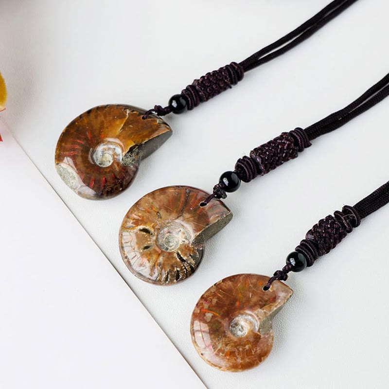 Buddha Stones Natural Ammonite Fossil Snail Pattern Meditation Healing Necklace Pendant