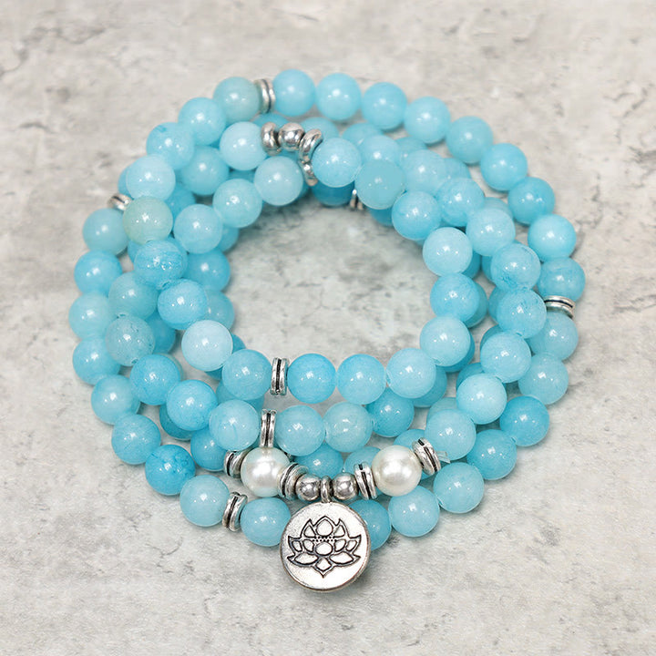 Buddha Stones Natural Amazonite Stone Healing Lotus Mala Bracelet