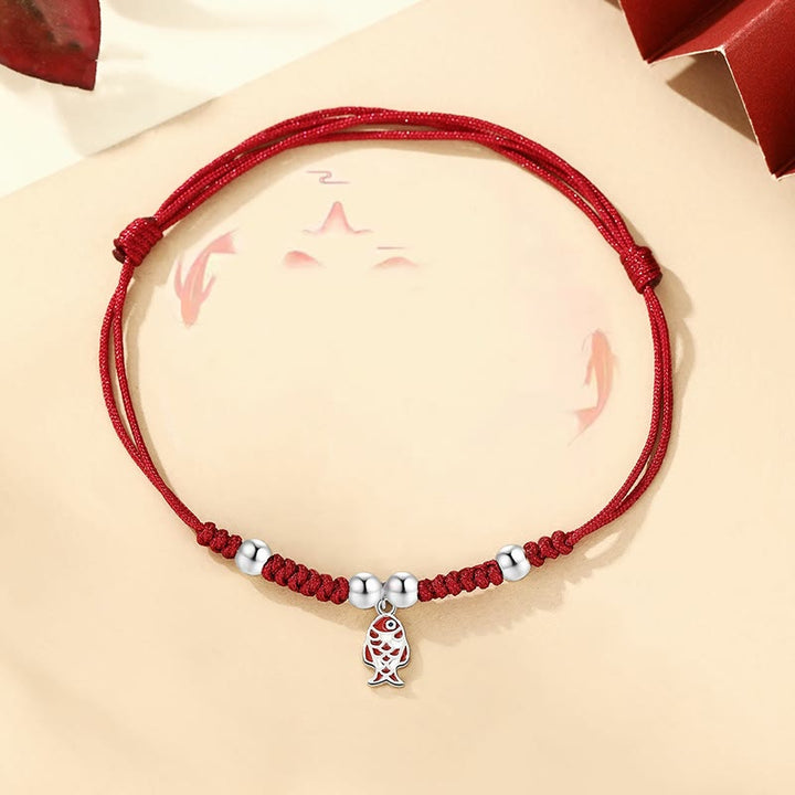 Buddha Stones 925 Sterling Silver Luck Koi Fish Wealth Handcrafted Braided Red Bracelet