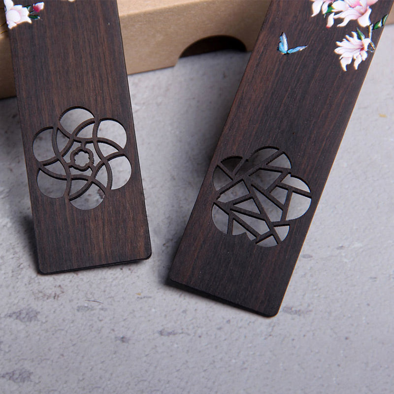 Buddha Stones Butterfly Flower Ebony Wood Bookmarks With Gift Box