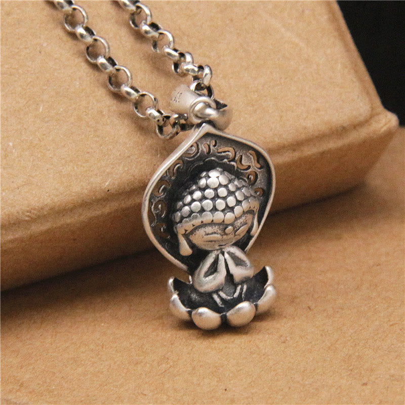 Buddha Stones 999 Sterling Silver Meditation Buddha Lotus Serenity Necklace Pendant