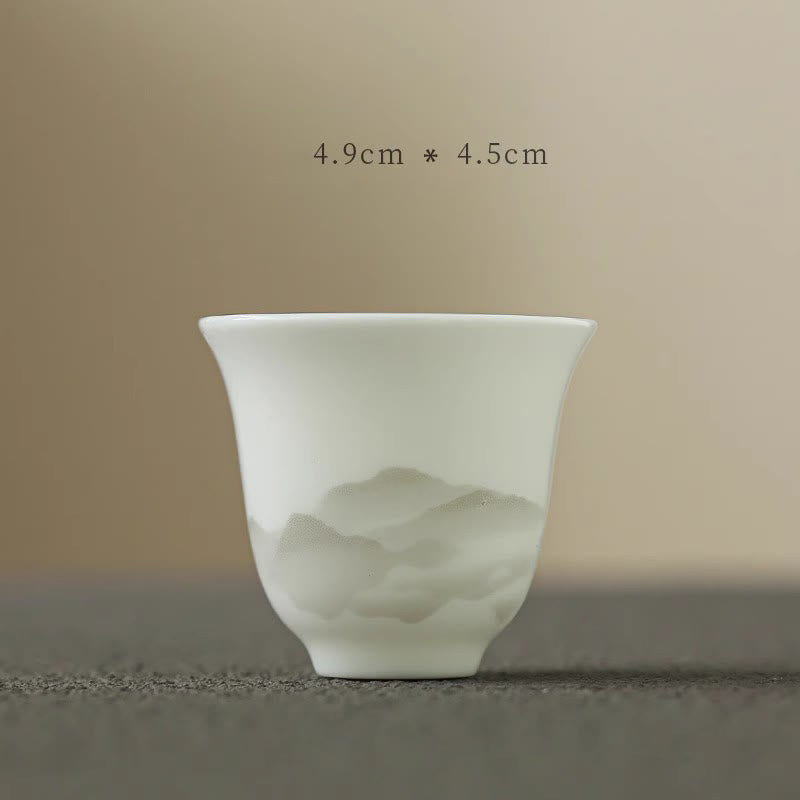 Buddha Stones Vintage Ink Painting Mountain White Porcelain Ceramic Gaiwan Sancai Teacup Kung Fu Tea Cup And Saucer With Lid Tea Utensil Teapot