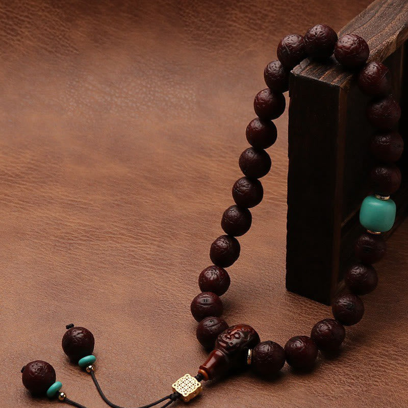 Tibetan Bodhi Seed Agate Bead Luck Wealth Tassel Charm Wrist Mala