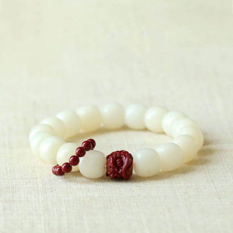 Buddha Stones Natural Bodhi Seed Cinnabar Dancing Lion Charm Wisdom Harmony Wrist Mala